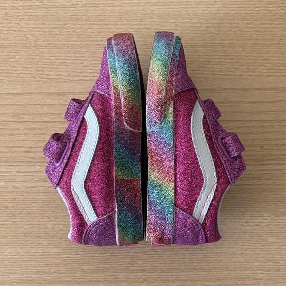 Vans Toddler Old Skool V Sneakers Pink Rainbow Glitter With Velcro Straps Size 8 - Picture 11 of 14